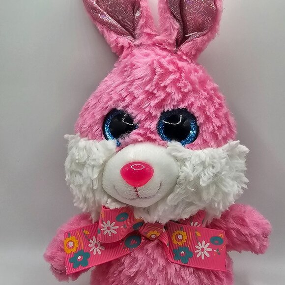 Hug Fun 10" Pink Easter Bunny Plush Glitter Eyes Rabbit Spring Stuffed Animal - Picture 2 of 5
